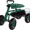 Sunnydaze Garden Cart Rolling Scooter with Extendable Steer Handle?? Swivel Seat and Utility Tool Tray?? Green