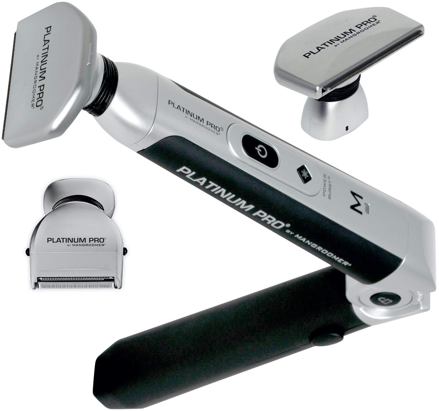 Platinum Pro by MANGROOMER New Back Shaver with 3 Shock Absorber Flex Heads, Power Hinge, Extreme Reach Handle & Bonus Case! (Generation 8.0), 4 Piece Set Pack of 2